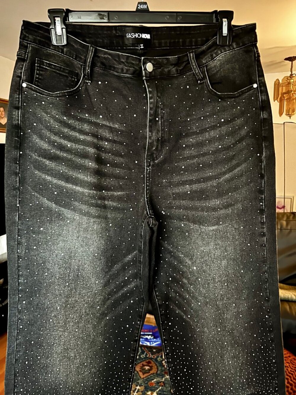 FASHION NOVA Not So Average Stretch Embellished Straight Leg Black JEANS Sz. 16 - Picture 12 of 13